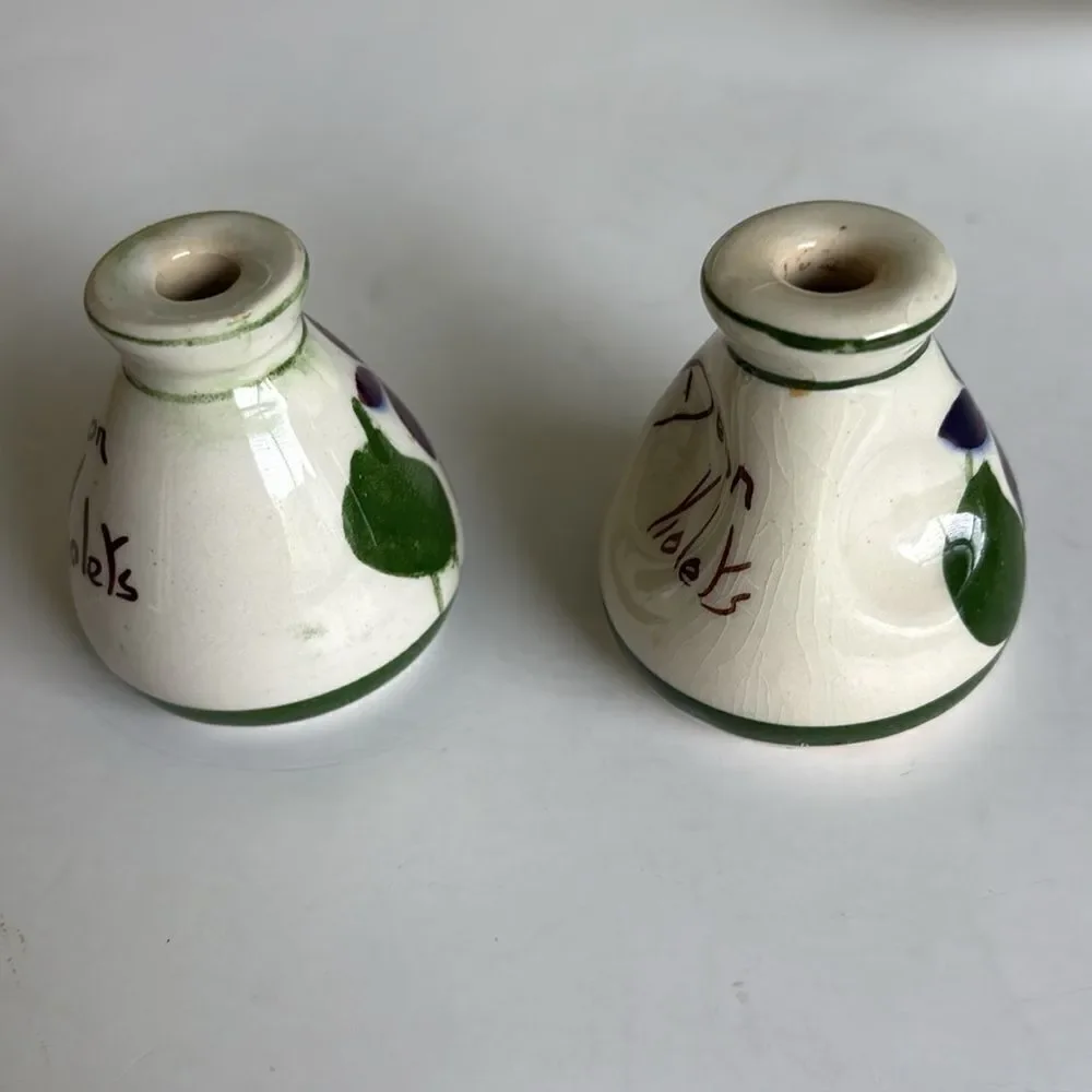 Set of 2 Vintage Devon Violets Miniature Vase Scent Bottle Vase Pottery Britain